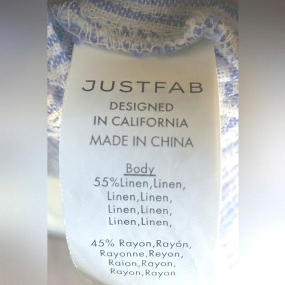 JustFab Linen Dolman Sleeve Shirt Dress Size Large Blue And White Stripes - Picture 10 of 11